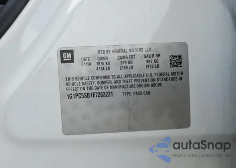 2014 Chevrolet Cruze Lt from USA, damaged, VIN 1G1PC5SB1E7263221